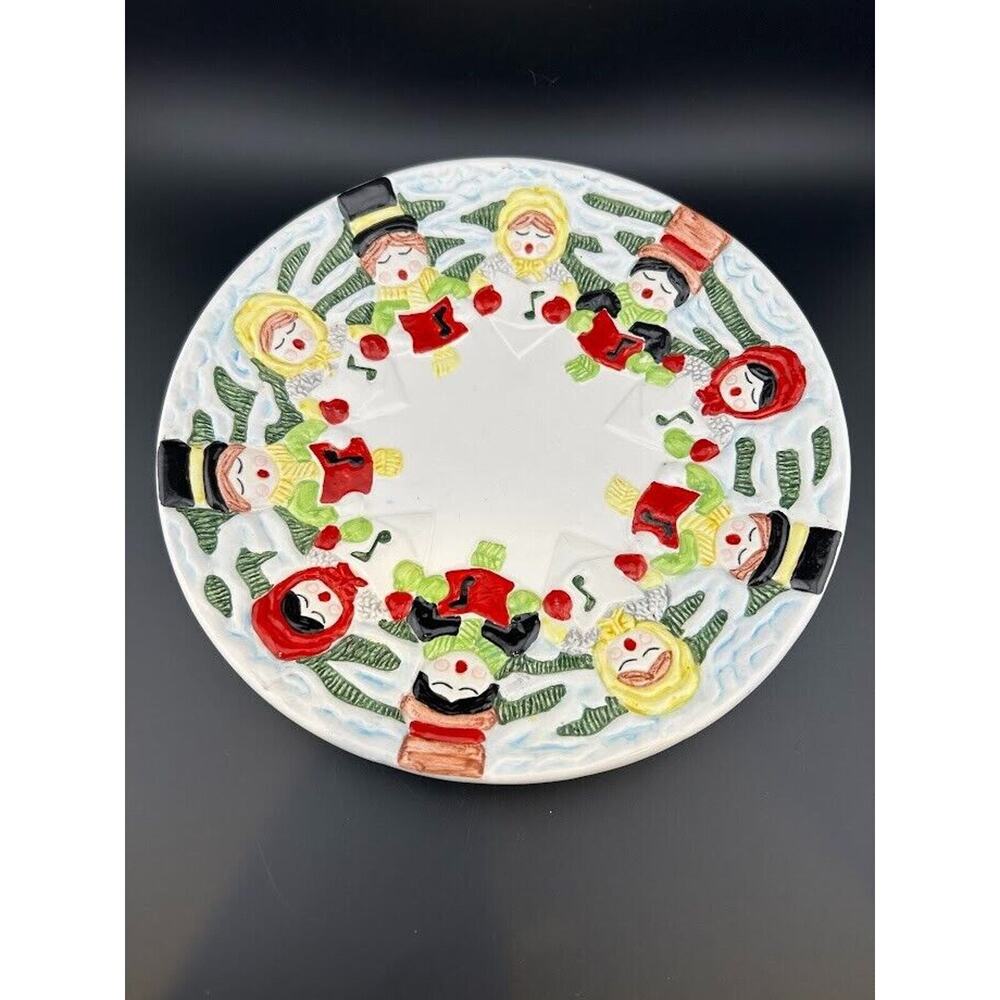 Vintage Christmas Dishes Plates Carolers Ceramic Strata Group 1992 8 1/2-inch